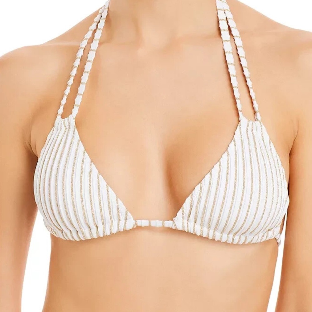Solid & Striped Tenley Metallic Stripe Triangle Swimsuit Bikini Top Medium